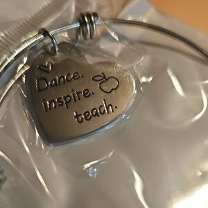 Dance Teacher Heart Charm Bangle Bracelet- "Dance. inspire. teach." NWT